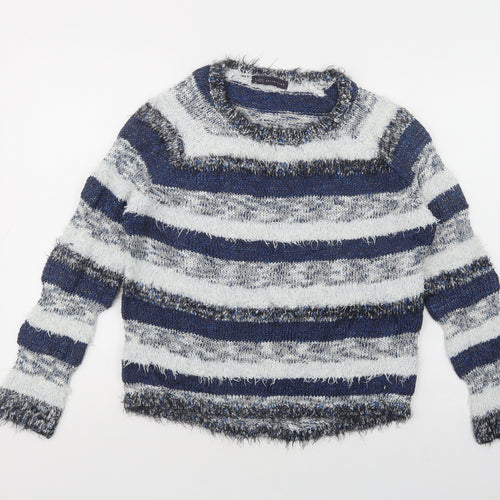 Marks and Spencer Womens Blue Scoop Neck Striped Acrylic Pullover Jumper Size 10