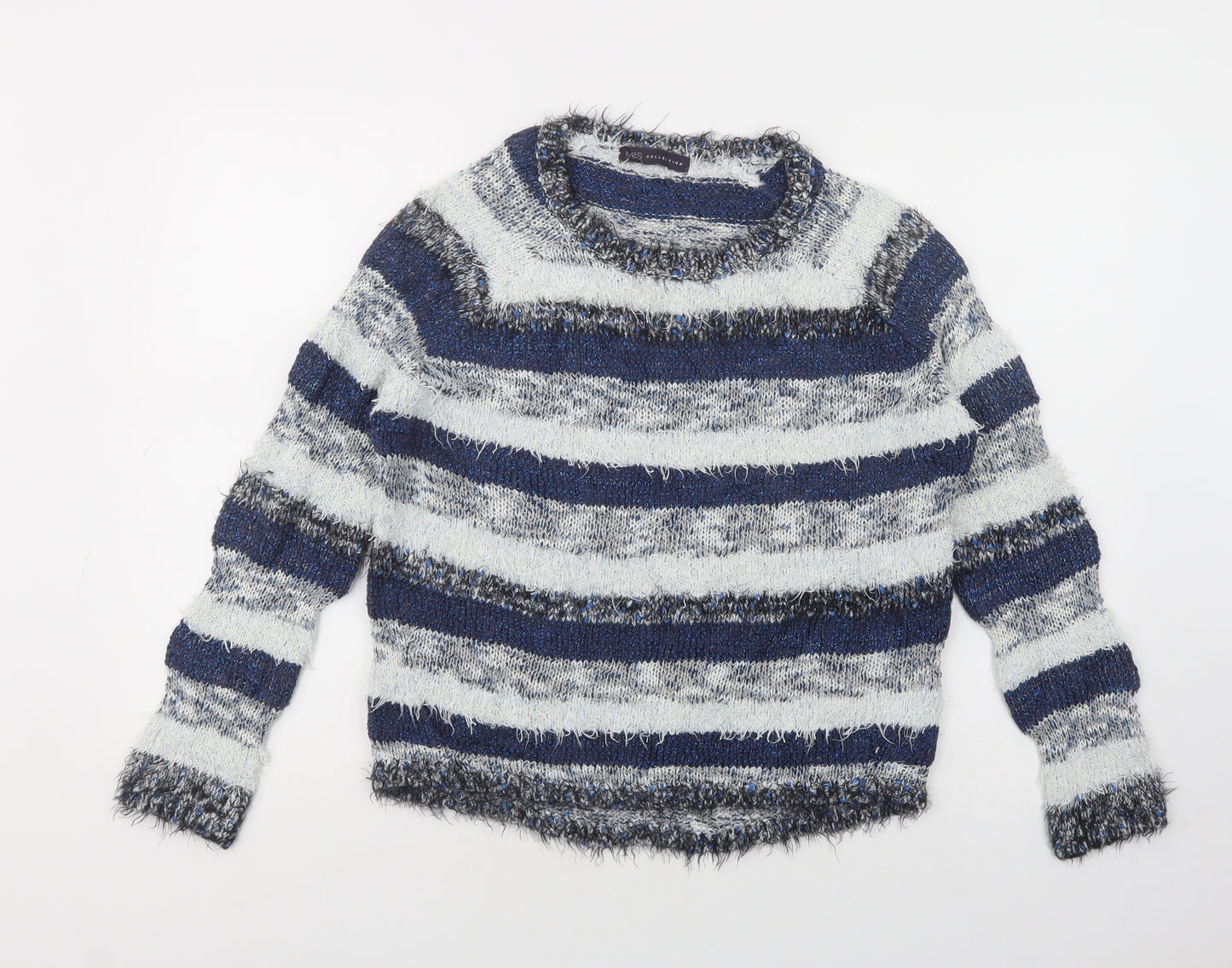 Marks and Spencer Womens Blue Scoop Neck Striped Acrylic Pullover Jumper Size 10