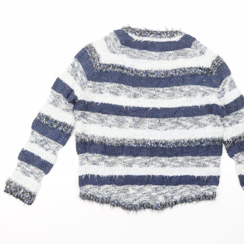 Marks and Spencer Womens Blue Scoop Neck Striped Acrylic Pullover Jumper Size 10