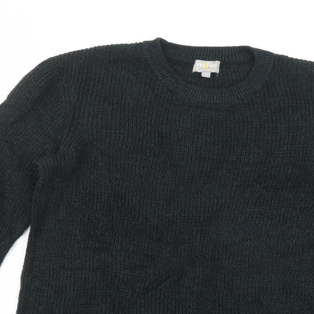 Yes Or No Mens Green Crew Neck  Cotton Pullover Jumper Size M