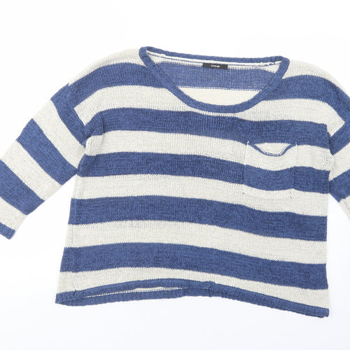 George Womens Blue Boat Neck Striped Acrylic Pullover Jumper Size 16
