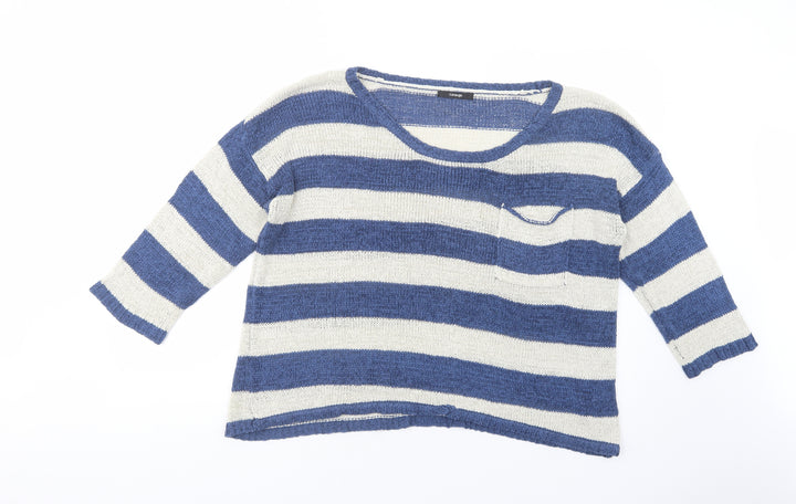 George Womens Blue Boat Neck Striped Acrylic Pullover Jumper Size 16