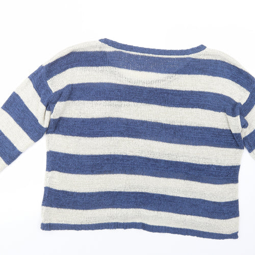 George Womens Blue Boat Neck Striped Acrylic Pullover Jumper Size 16