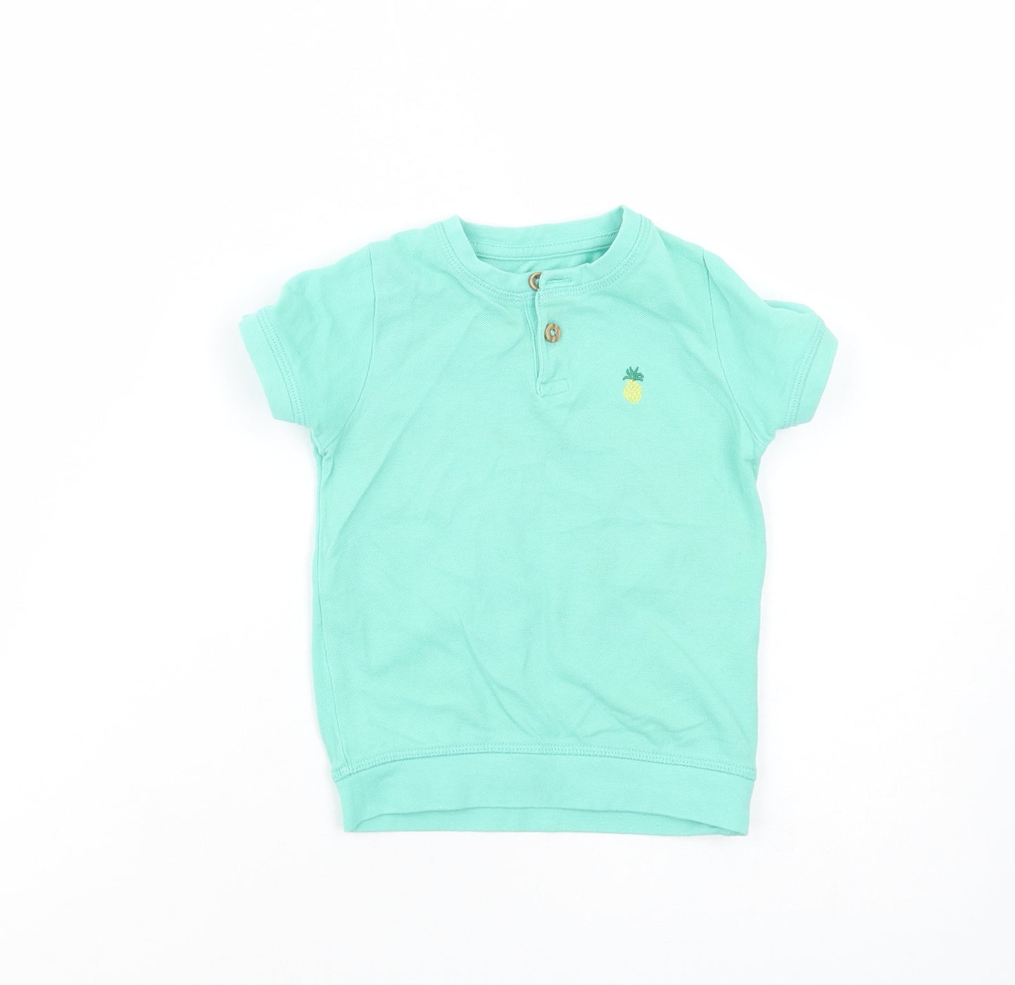 Marks and Spencer Baby Green  Cotton Pullover T-Shirt Size 12-18 Months Roll Neck Button