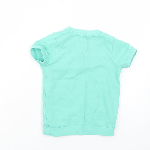 Marks and Spencer Baby Green  Cotton Pullover T-Shirt Size 12-18 Months Roll Neck Button