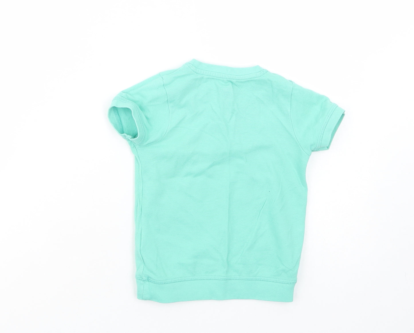 Marks and Spencer Baby Green  Cotton Pullover T-Shirt Size 12-18 Months Roll Neck Button