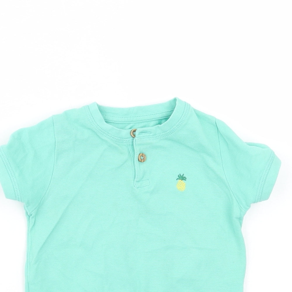 Marks and Spencer Baby Green  Cotton Pullover T-Shirt Size 12-18 Months Roll Neck Button