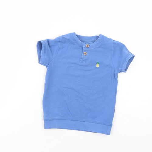 Marks and Spencer Baby Blue  Cotton Pullover T-Shirt Size 12-18 Months Henley Button