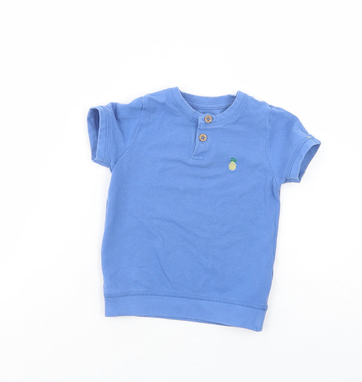 Marks and Spencer Baby Blue Cotton Pullover T-Shirt Size 12-18 Months Henley Button