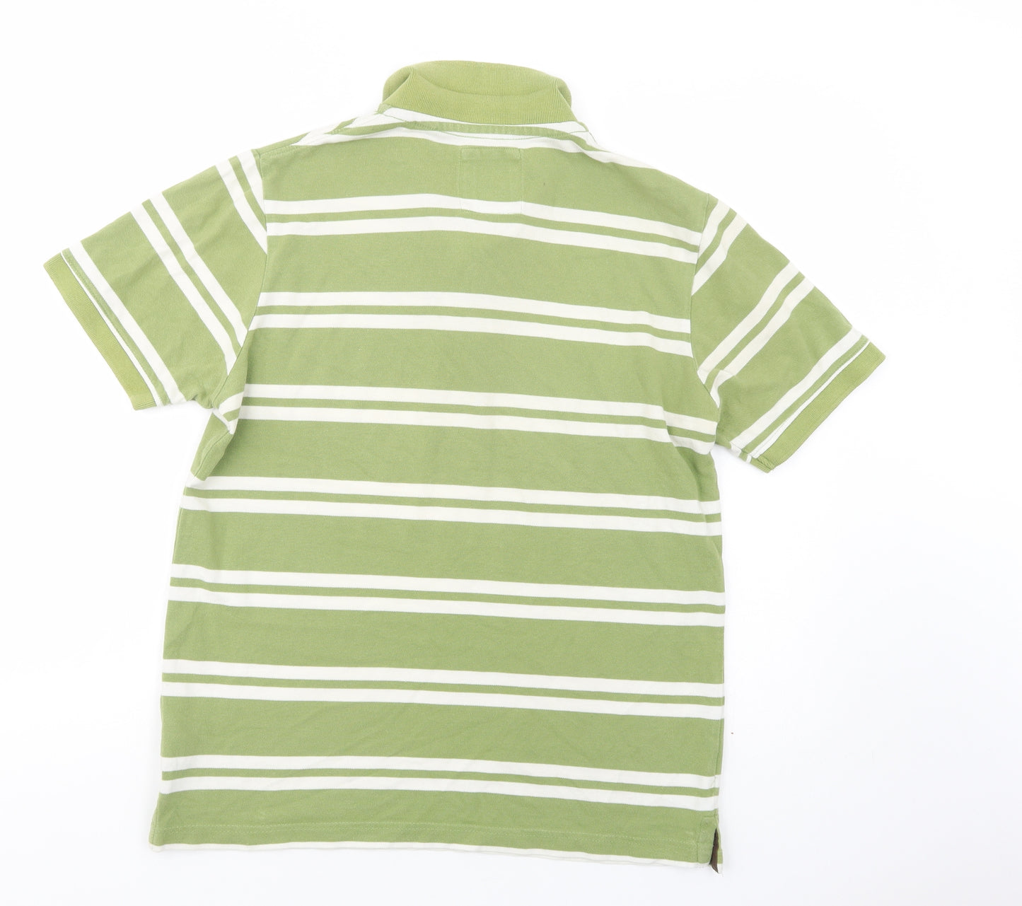 Angelo Litrico Mens Green Striped Cotton  Polo Size L Collared Button