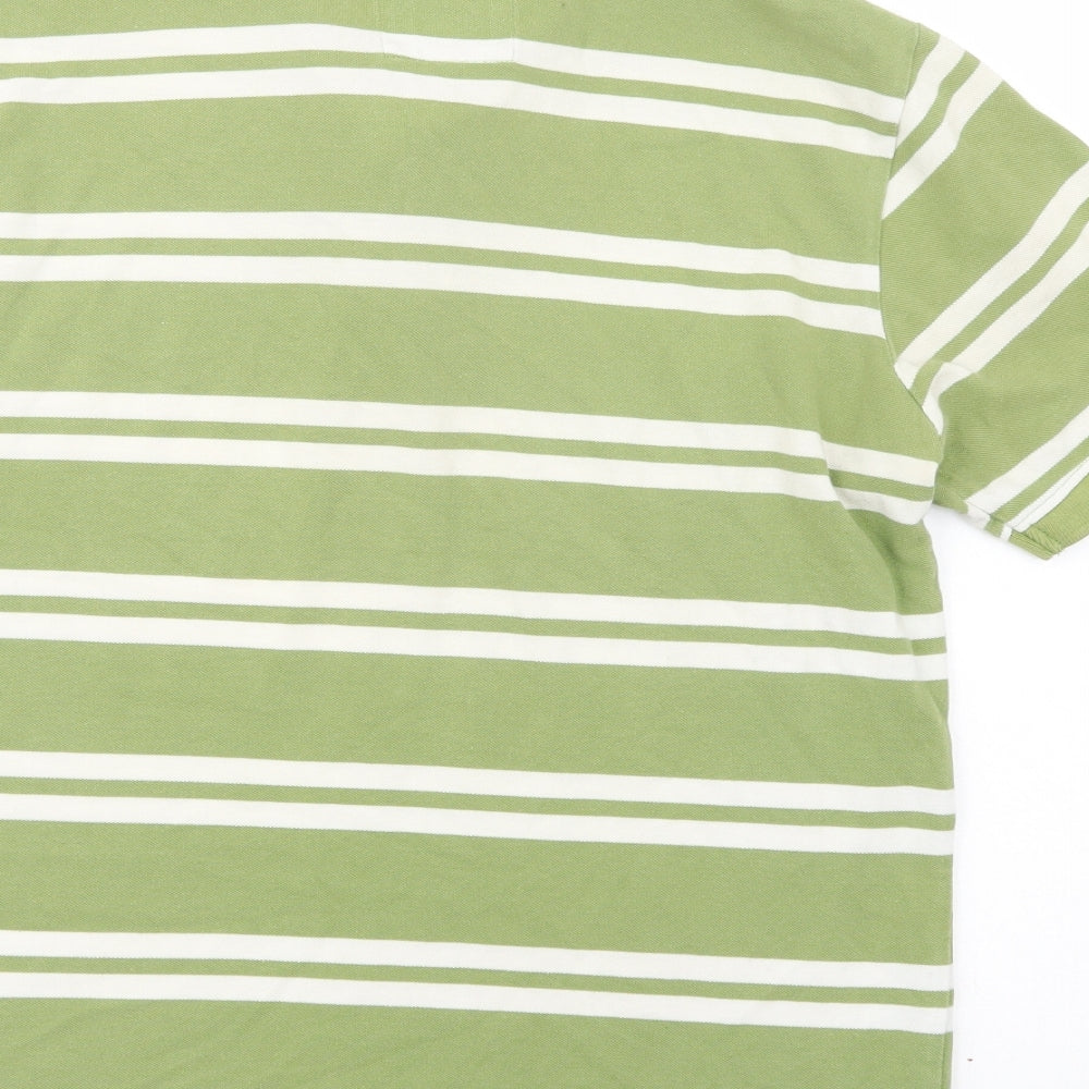 Angelo Litrico Mens Green Striped Cotton  Polo Size L Collared Button