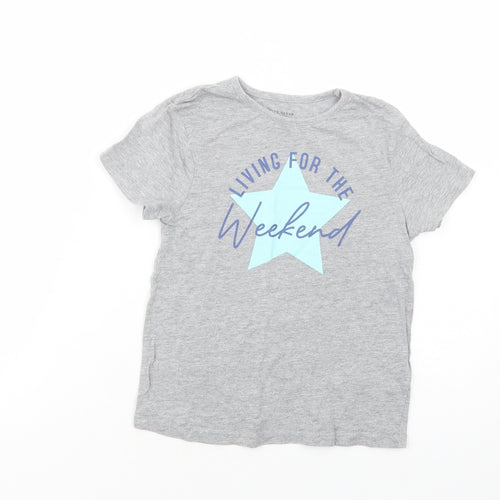 Primark Girls Grey  Cotton Pullover T-Shirt Size 5-6 Years Crew Neck Pullover - Living For The Weekend