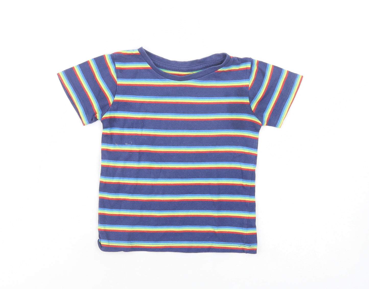 Dunnes Stores Baby Blue Striped Cotton Pullover T-Shirt Size 12-18 Months Crew Neck Pullover