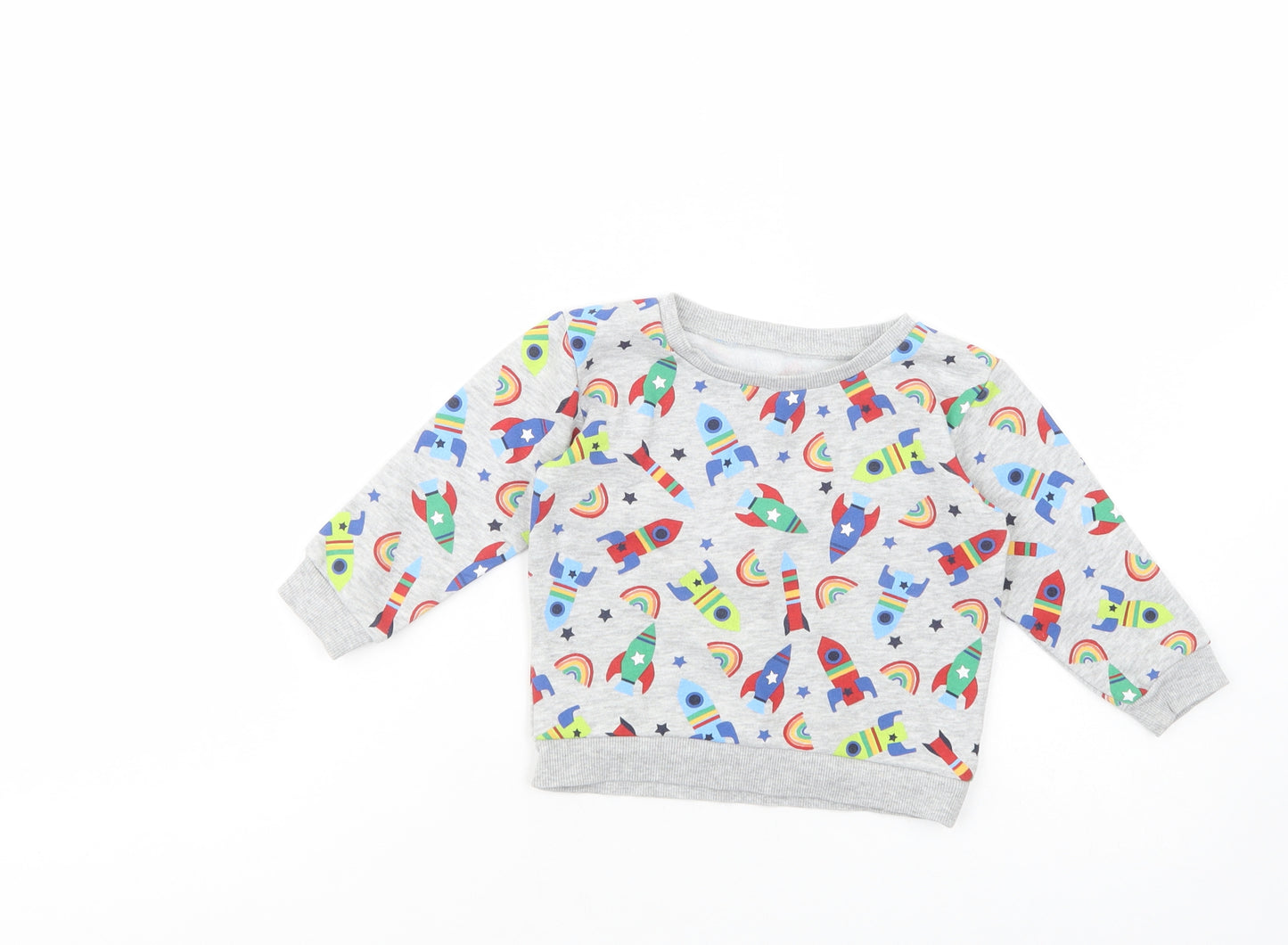 Dunnes Stores Baby Grey Geometric Cotton Pullover Jumper Size 12-18 Months  Pullover - Rocket Print