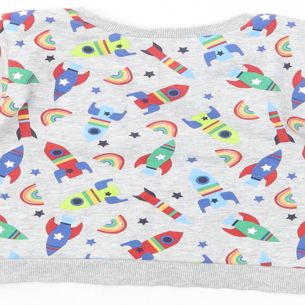 Dunnes Stores Baby Grey Geometric Cotton Pullover Jumper Size 12-18 Months  Pullover - Rocket Print