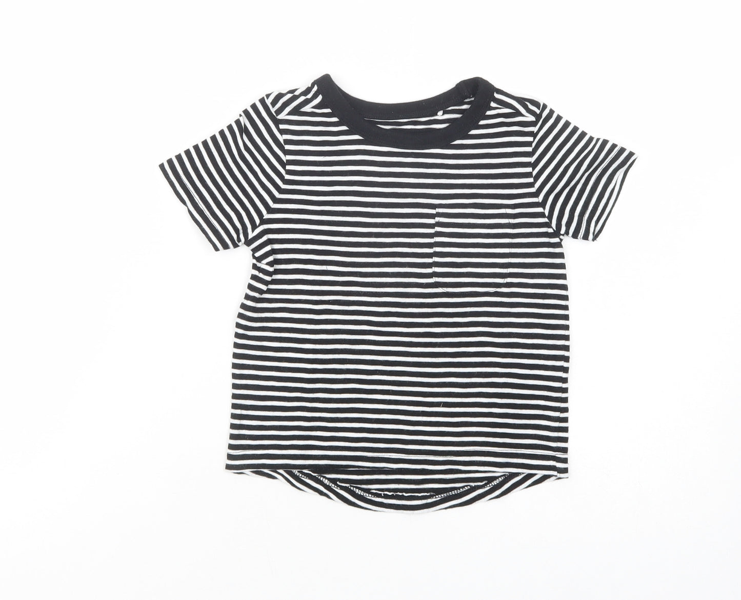 George Baby Black Striped Cotton Basic T-Shirt Size 12-18 Months Crew Neck Pullover