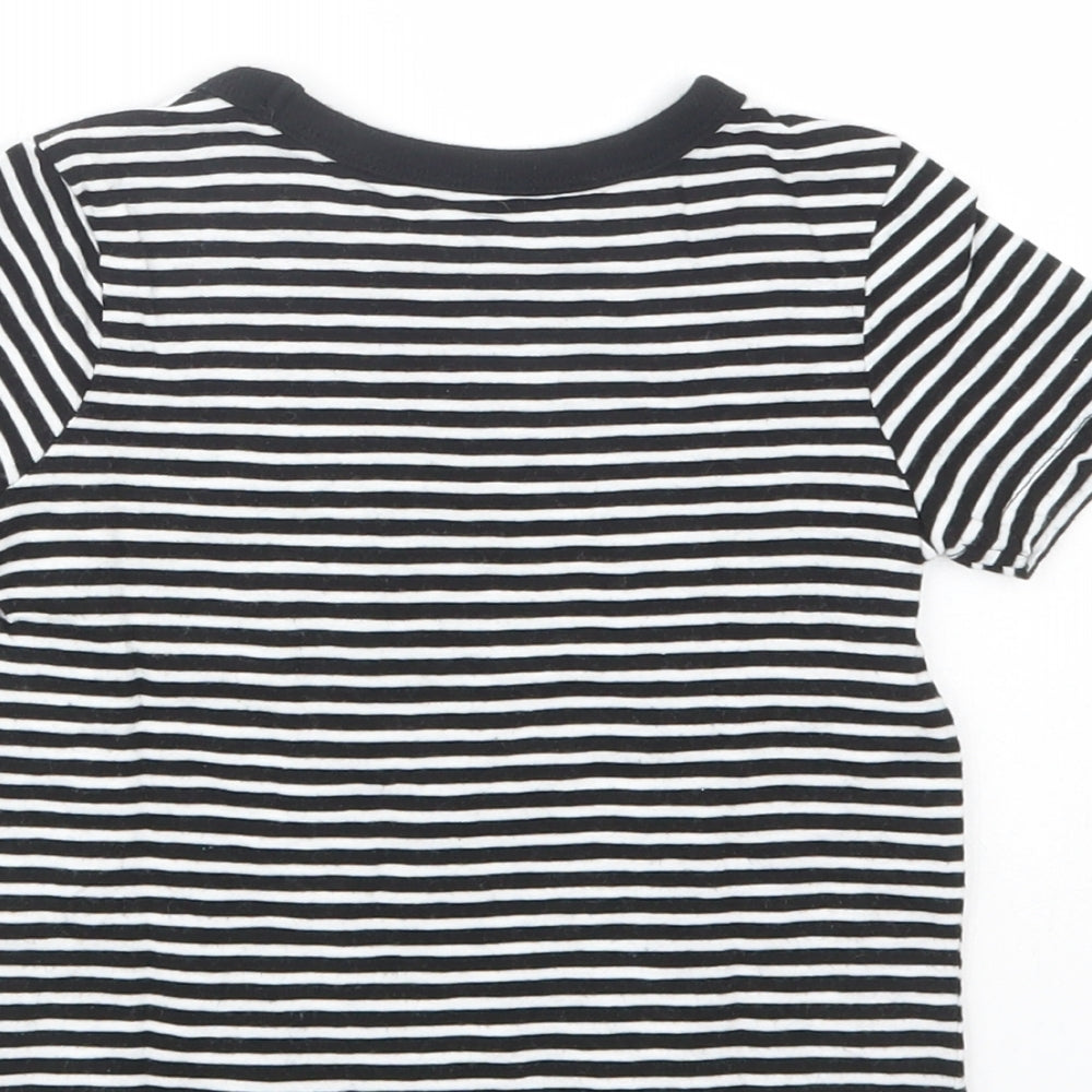 George Baby Black Striped Cotton Basic T-Shirt Size 12-18 Months Crew Neck Pullover