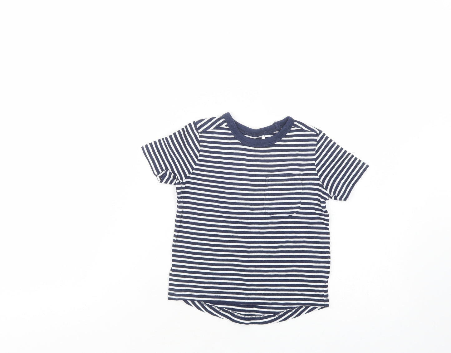 George Baby Blue Striped Cotton Basic T-Shirt Size 12-18 Months Crew Neck Pullover