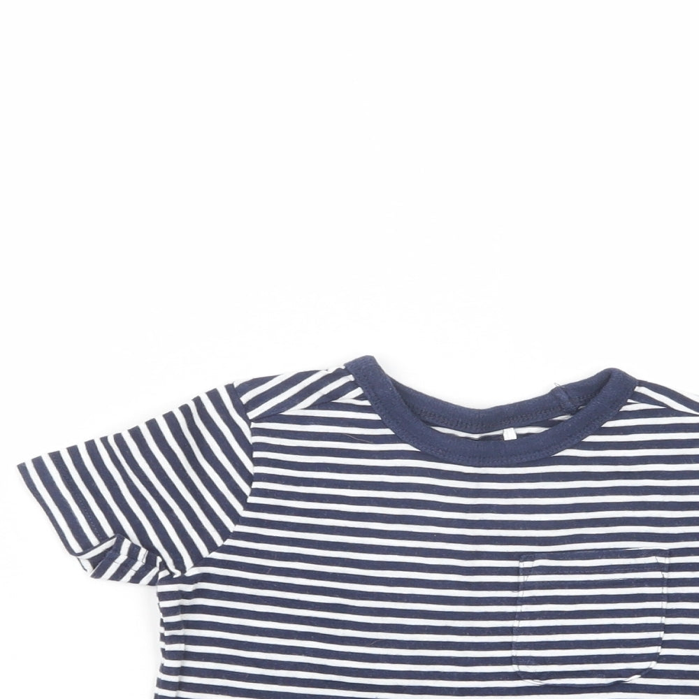 George Baby Blue Striped Cotton Basic T-Shirt Size 12-18 Months Crew Neck Pullover