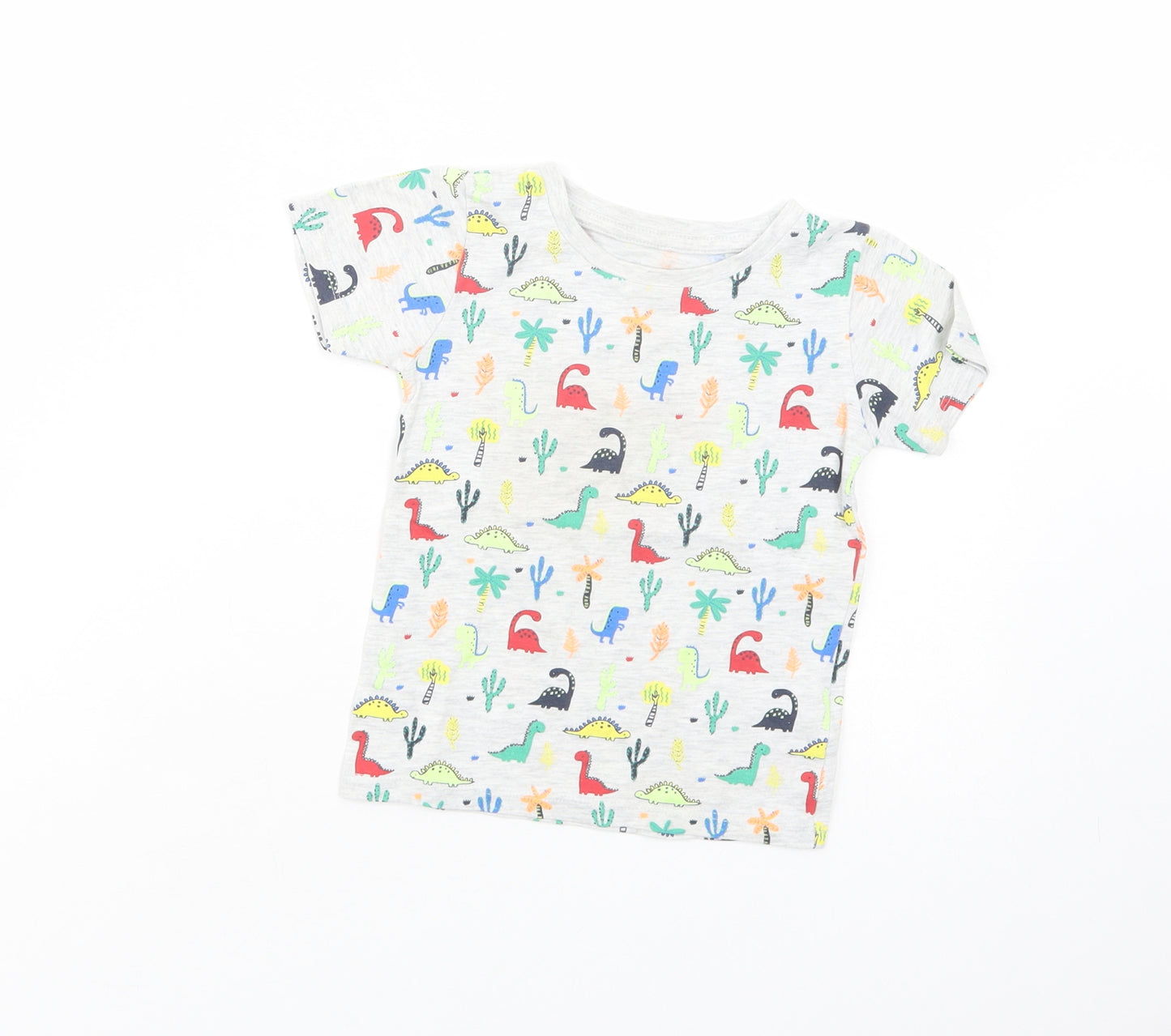 Dunnes Stores Baby Grey Geometric Cotton Pullover T-Shirt Size 12-18 Months Crew Neck Pullover - Dinosaur Print