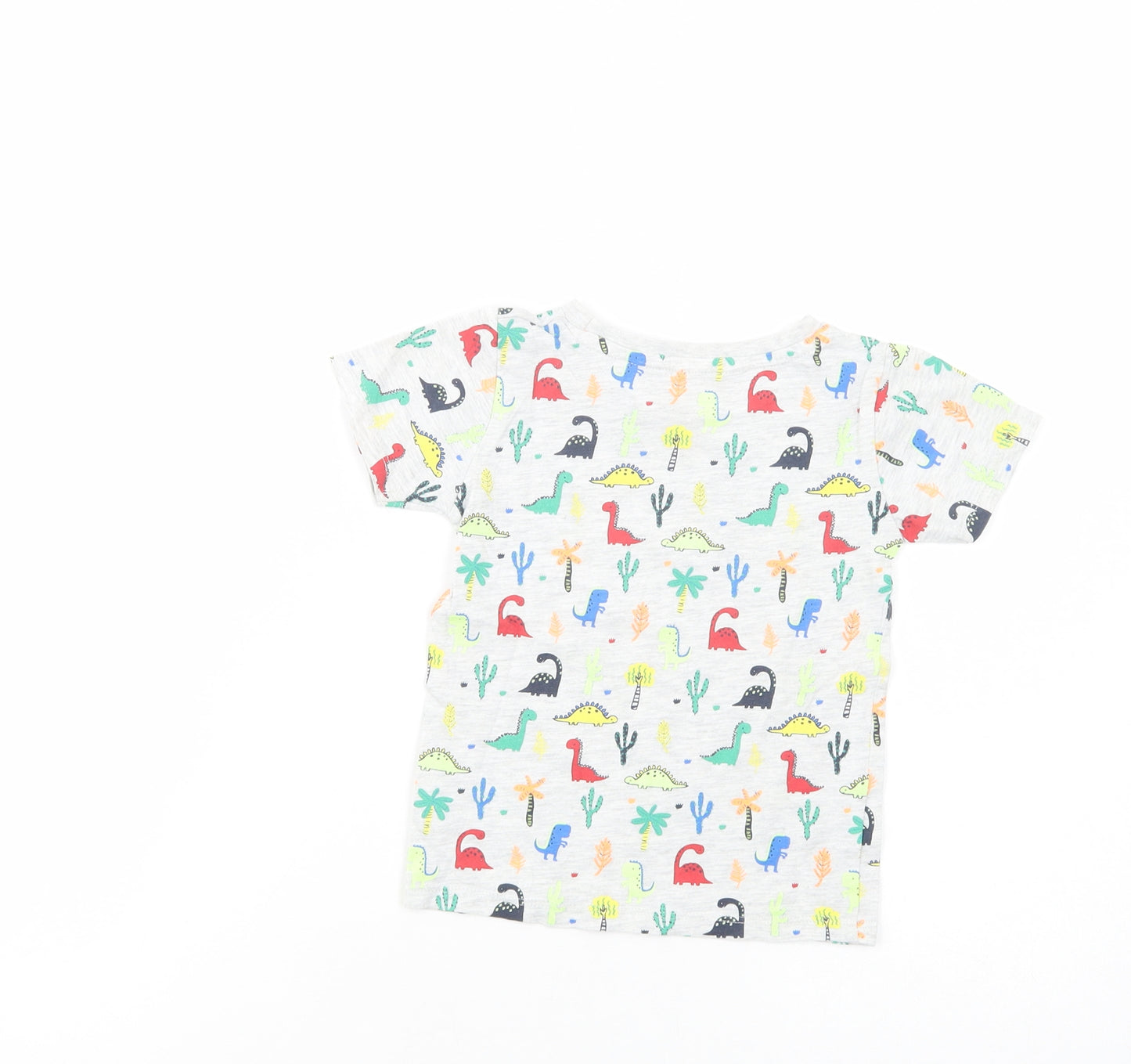 Dunnes Stores Baby Grey Geometric Cotton Pullover T-Shirt Size 12-18 Months Crew Neck Pullover - Dinosaur Print