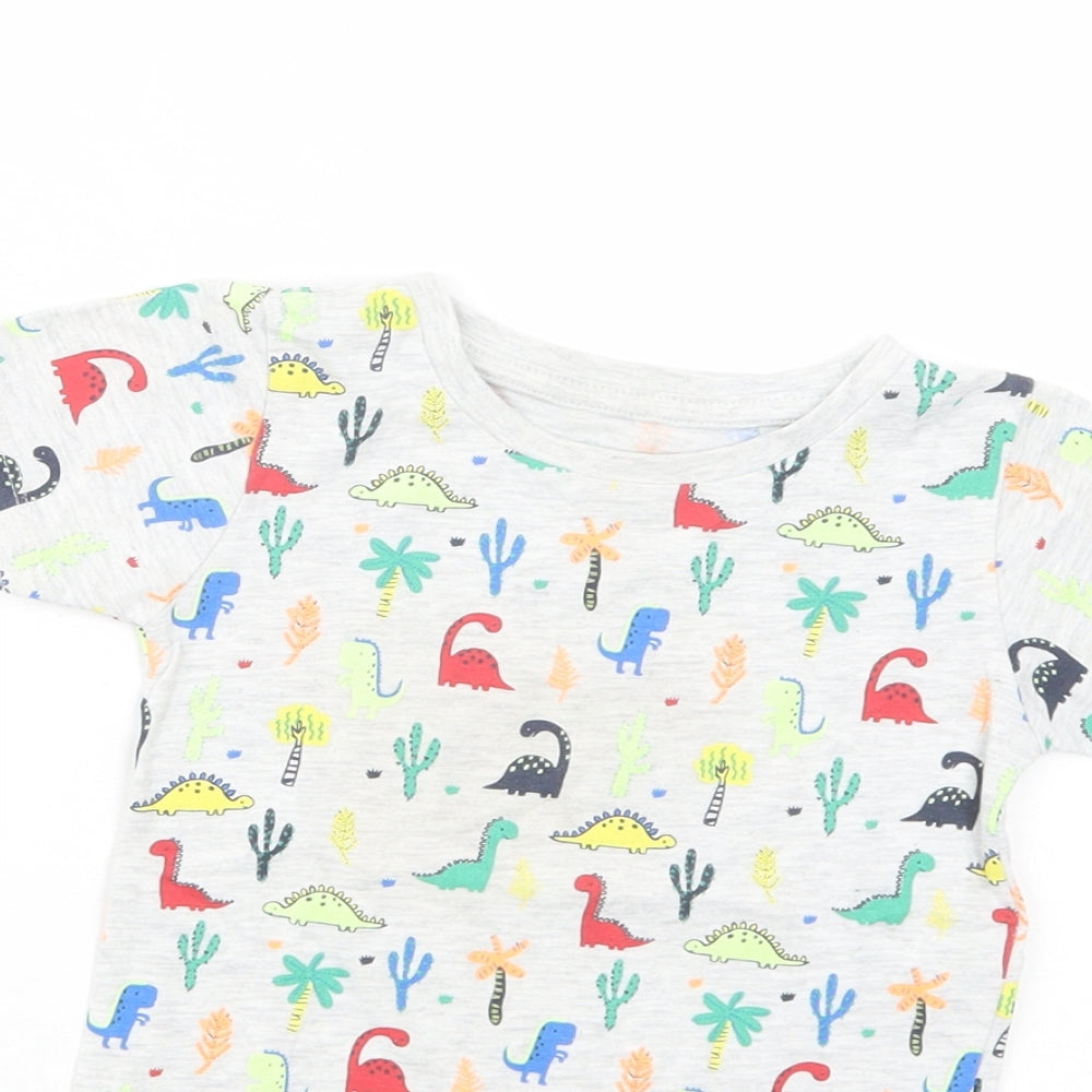 Dunnes Stores Baby Grey Geometric Cotton Pullover T-Shirt Size 12-18 Months Crew Neck Pullover - Dinosaur Print