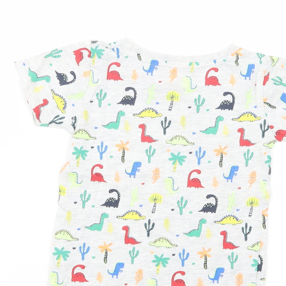 Dunnes Stores Baby Grey Geometric Cotton Pullover T-Shirt Size 12-18 Months Crew Neck Pullover - Dinosaur Print