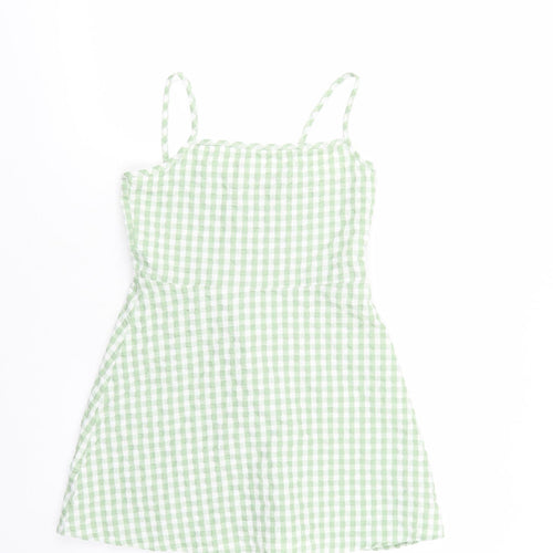 Primark Girls Green Gingham Cotton Tank Dress  Size 10-11 Years  Square Neck Pullover