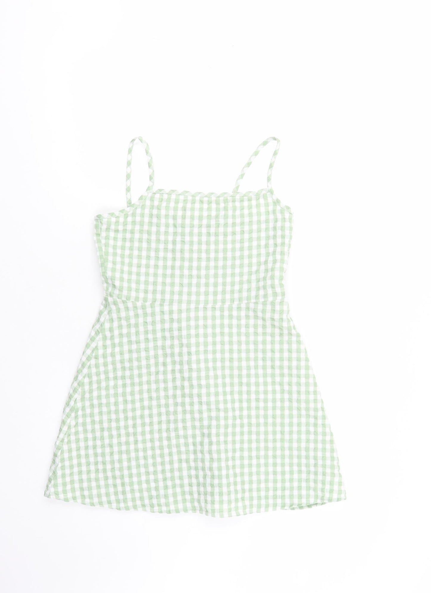 Primark Girls Green Gingham Cotton Tank Dress  Size 10-11 Years  Square Neck Pullover