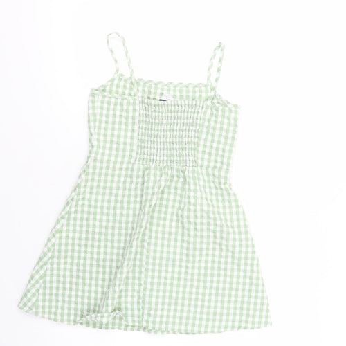 Primark Girls Green Gingham Cotton Tank Dress  Size 10-11 Years  Square Neck Pullover