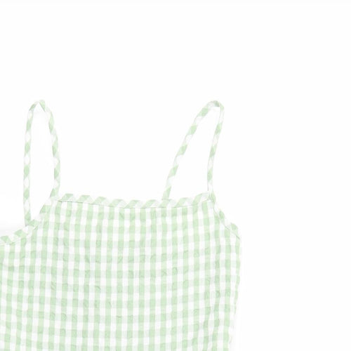 Primark Girls Green Gingham Cotton Tank Dress  Size 10-11 Years  Square Neck Pullover