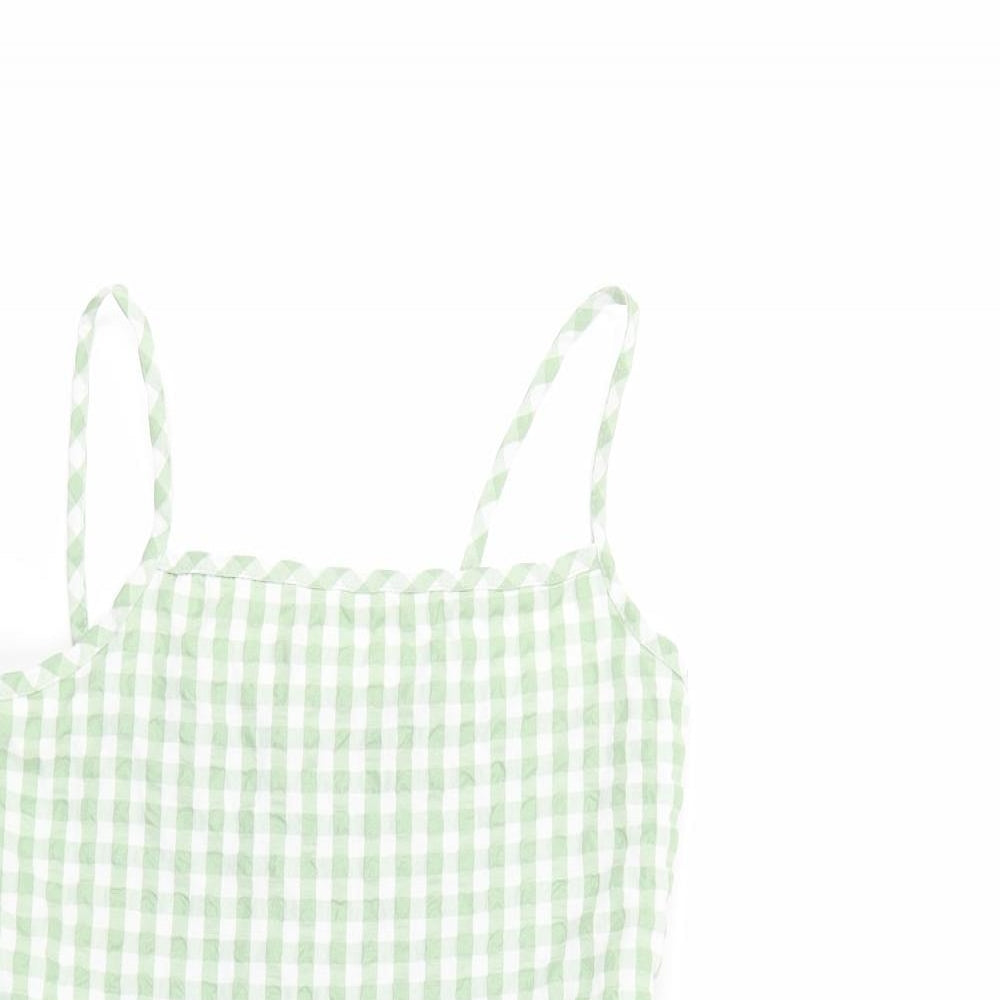 Primark Girls Green Gingham Cotton Tank Dress  Size 10-11 Years  Square Neck Pullover