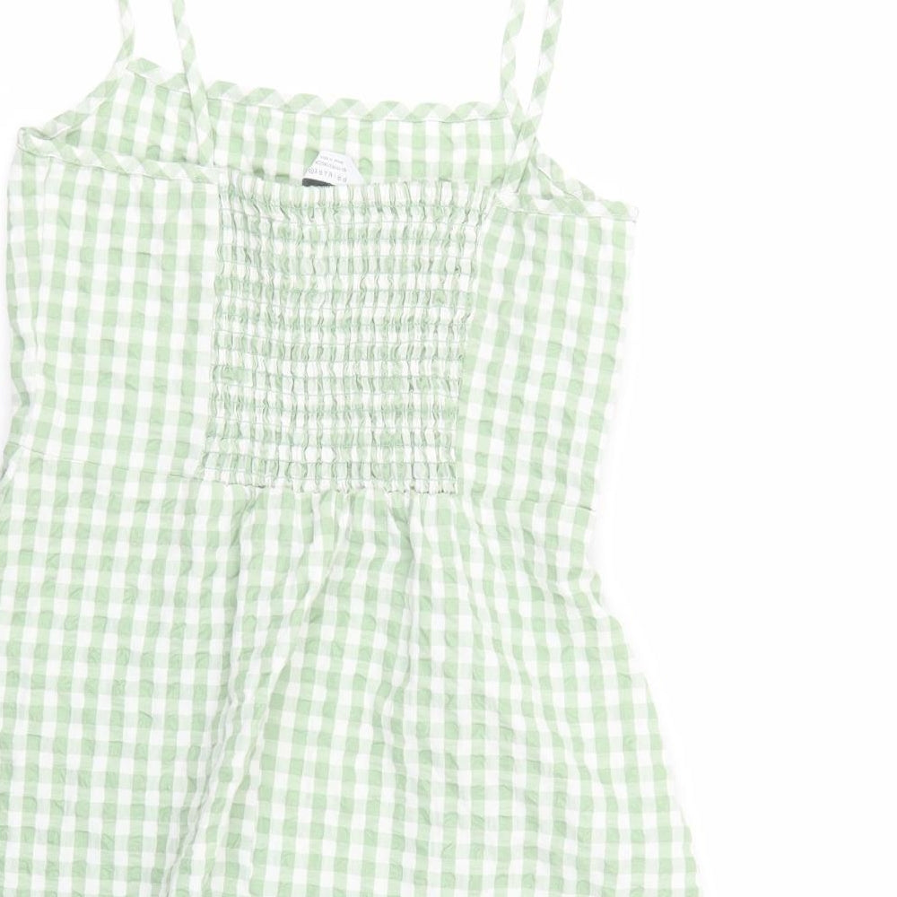 Primark Girls Green Gingham Cotton Tank Dress  Size 10-11 Years  Square Neck Pullover