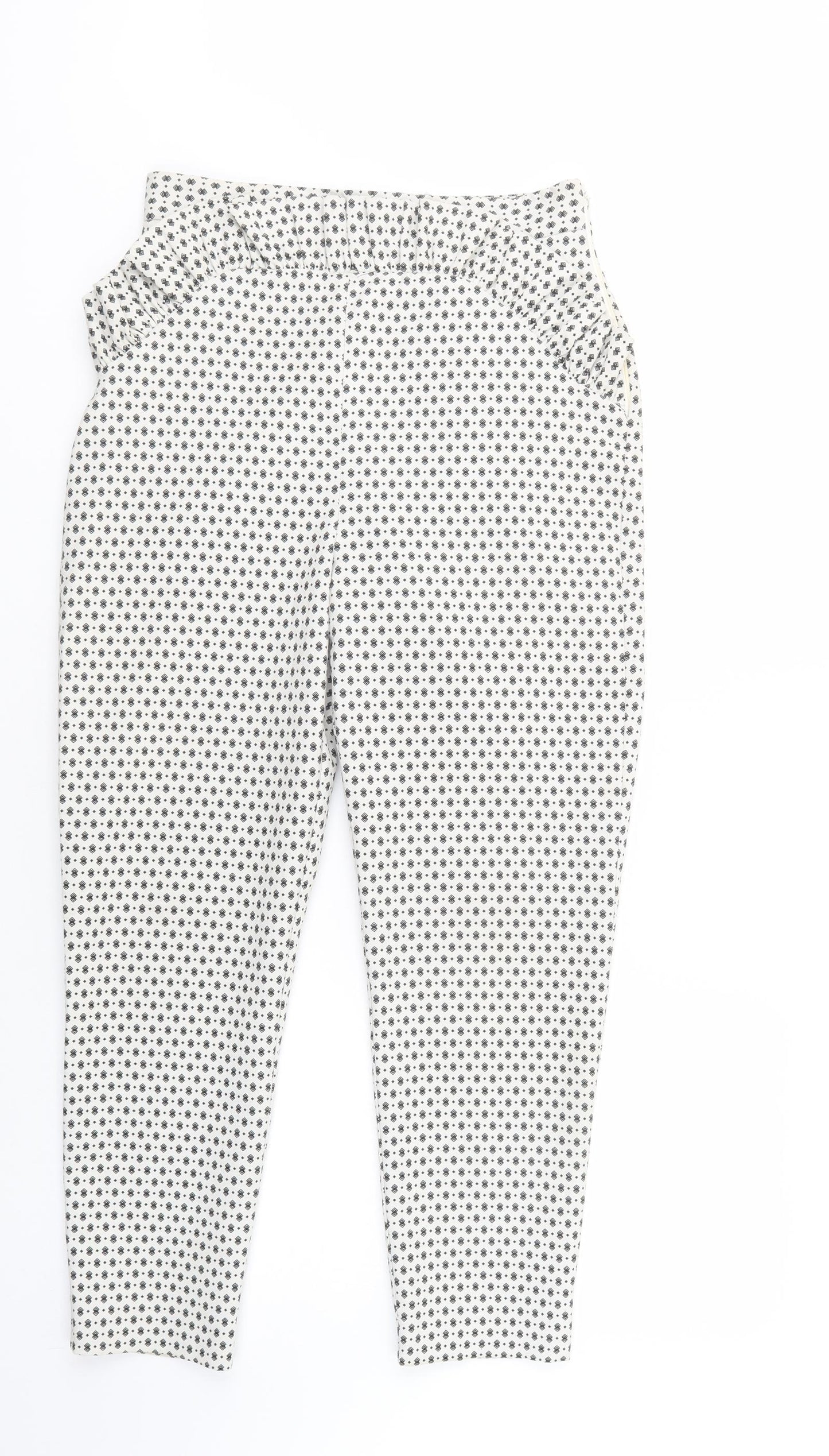 River Island Womens White Geometric Polyester Trousers  Size 10 L28 in Regular Zip