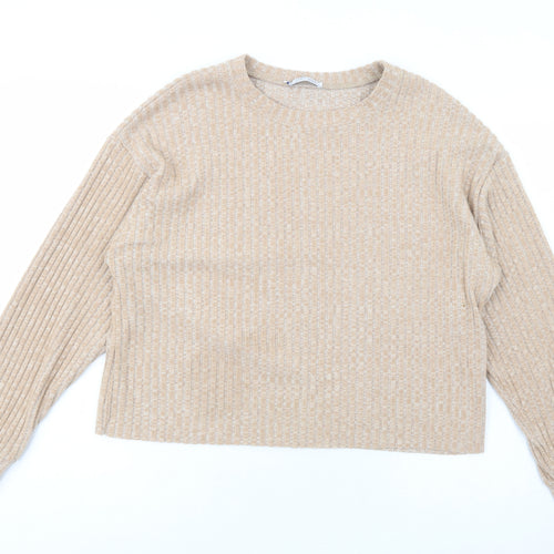 Zara Womens Beige Boat Neck  Polyester Pullover Jumper Size S