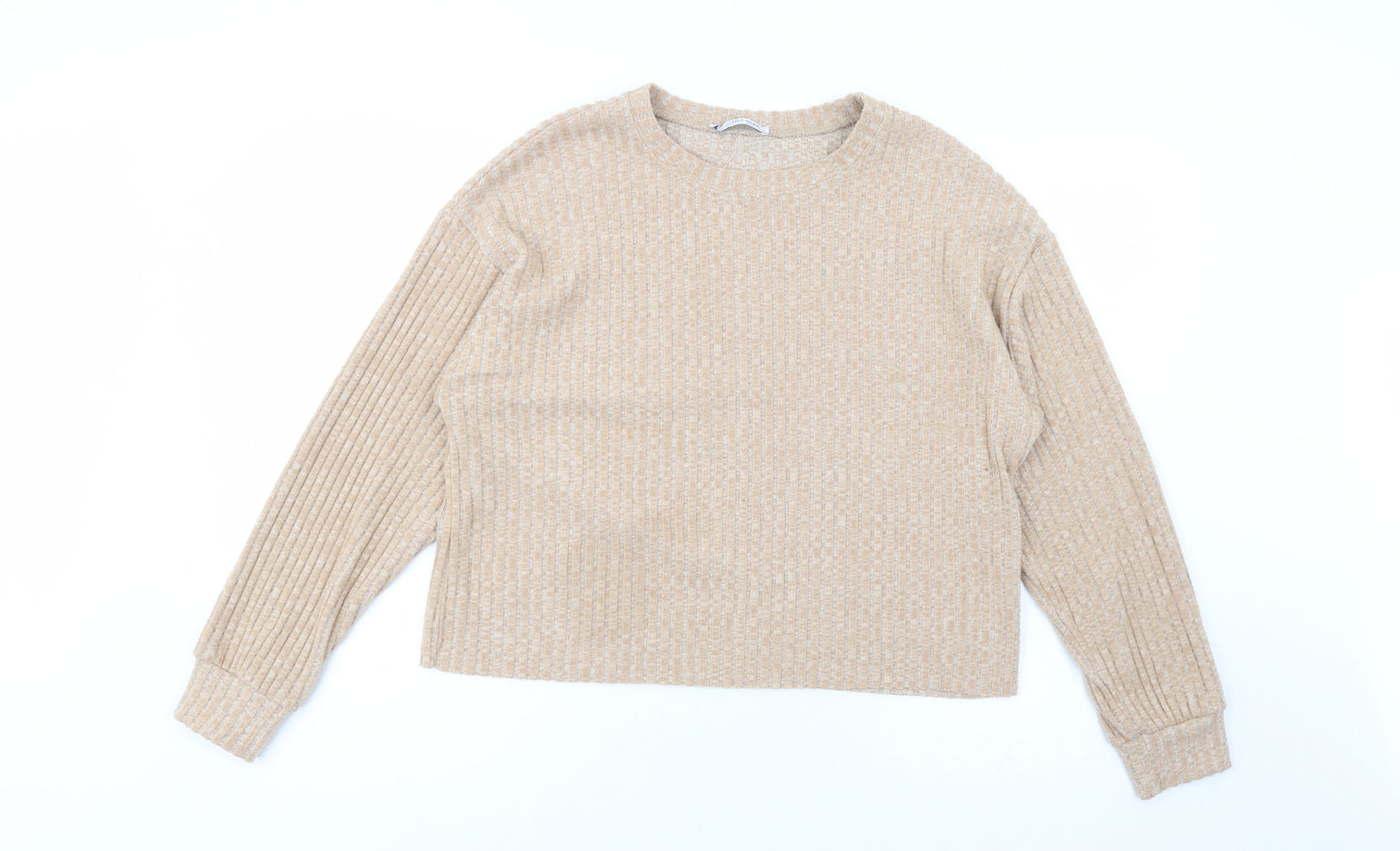Zara Womens Beige Boat Neck  Polyester Pullover Jumper Size S