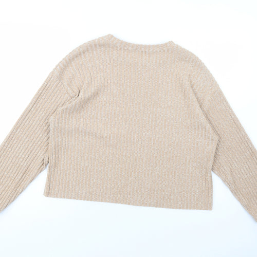 Zara Womens Beige Boat Neck  Polyester Pullover Jumper Size S