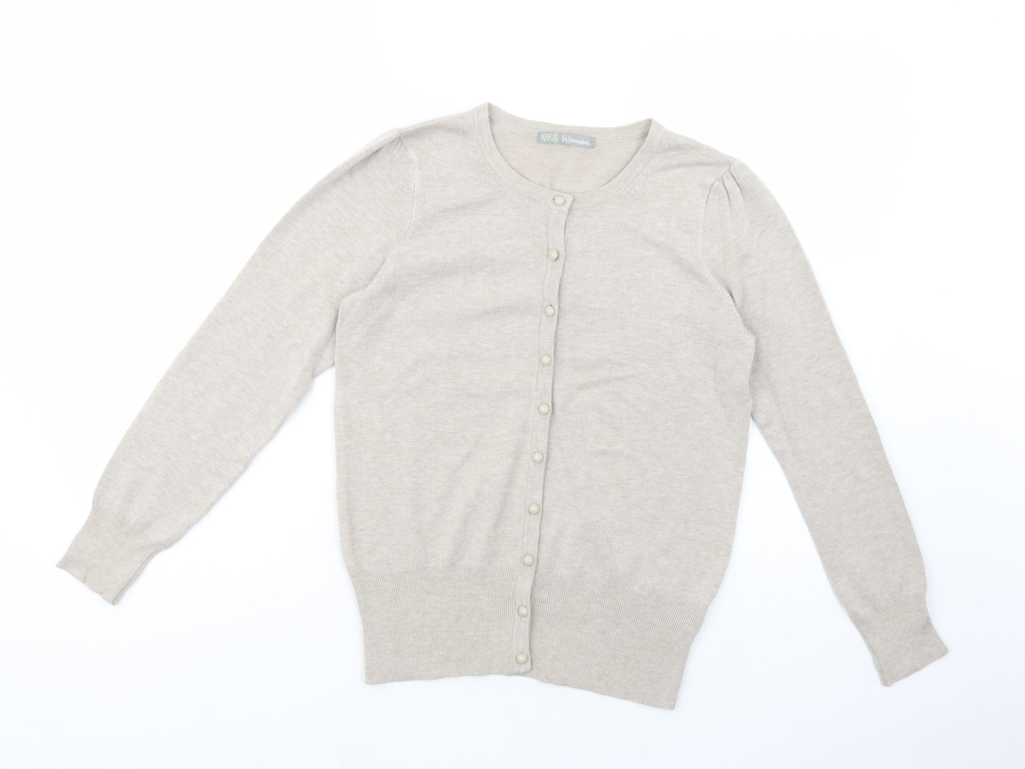 Marks and Spencer Womens Beige Crew Neck  Viscose Cardigan Jumper Size 10