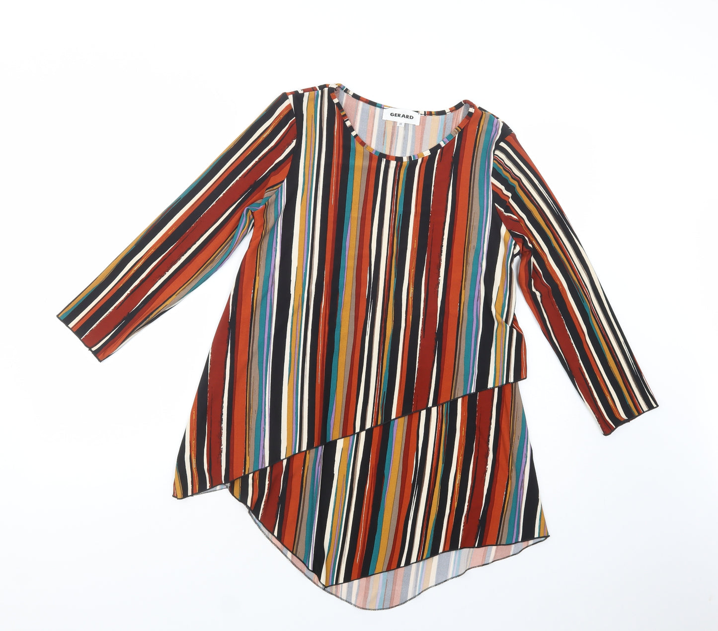 Gerard Womens Brown Striped Polyester Basic Blouse Size 10 Boat Neck