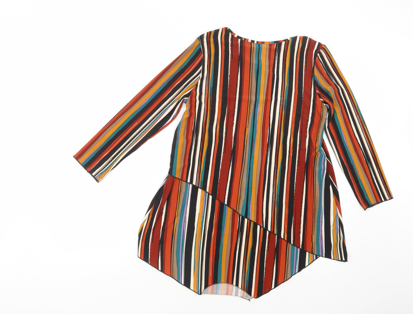 Gerard Womens Brown Striped Polyester Basic Blouse Size 10 Boat Neck