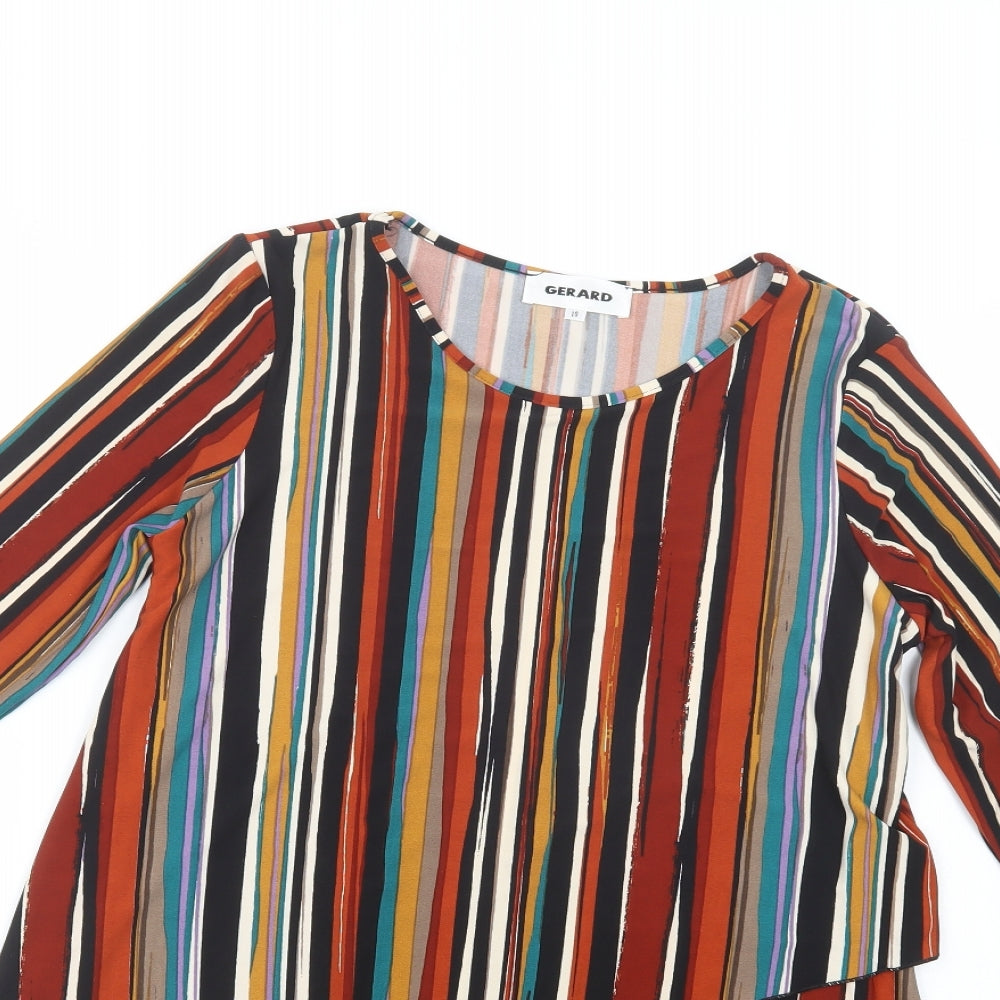 Gerard Womens Brown Striped Polyester Basic Blouse Size 10 Boat Neck