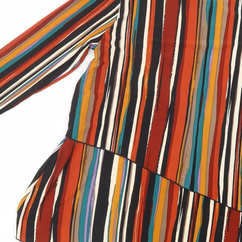 Gerard Womens Brown Striped Polyester Basic Blouse Size 10 Boat Neck