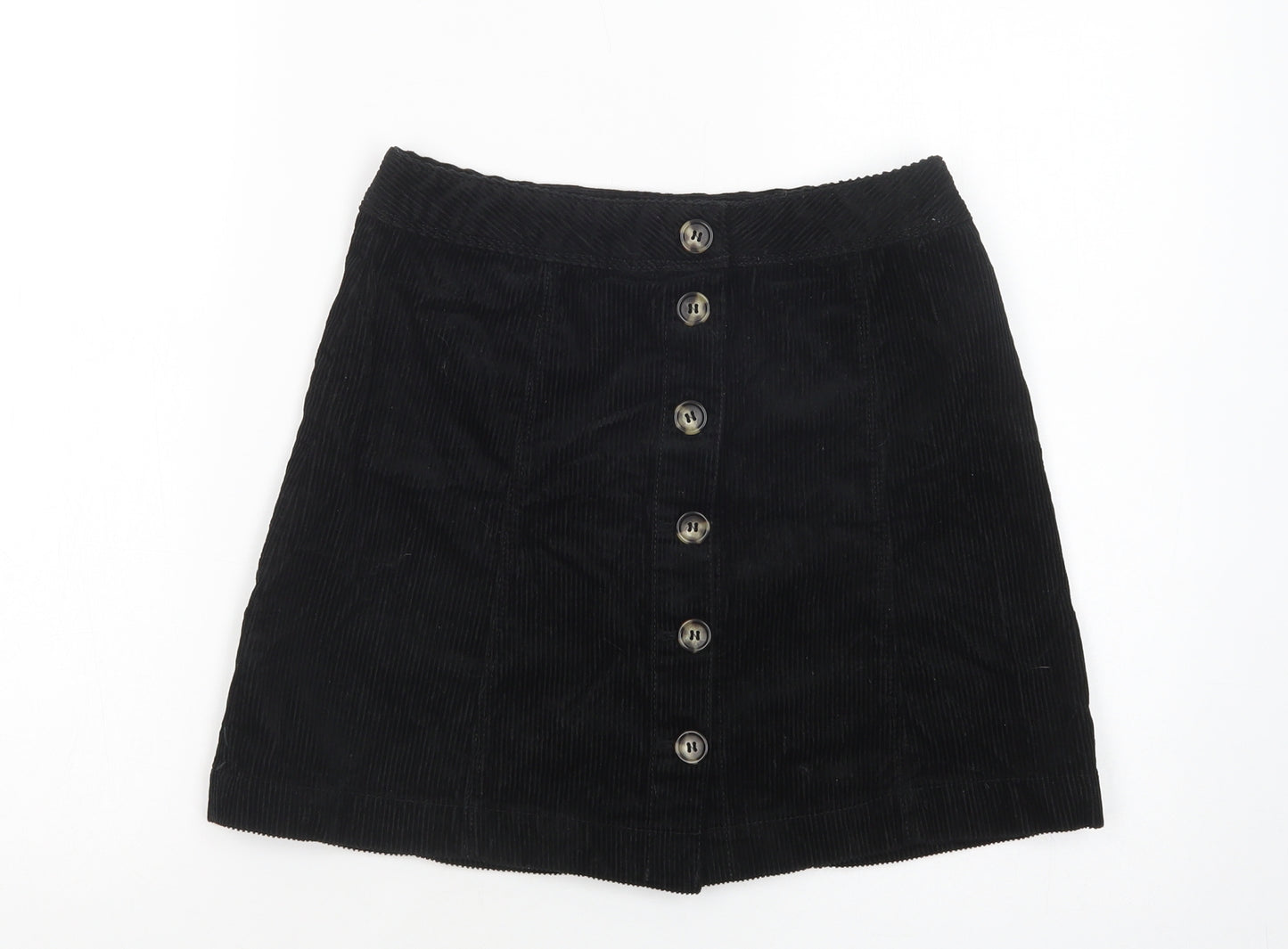 H&M Womens Black  Cotton Mini Skirt Size 8   Button