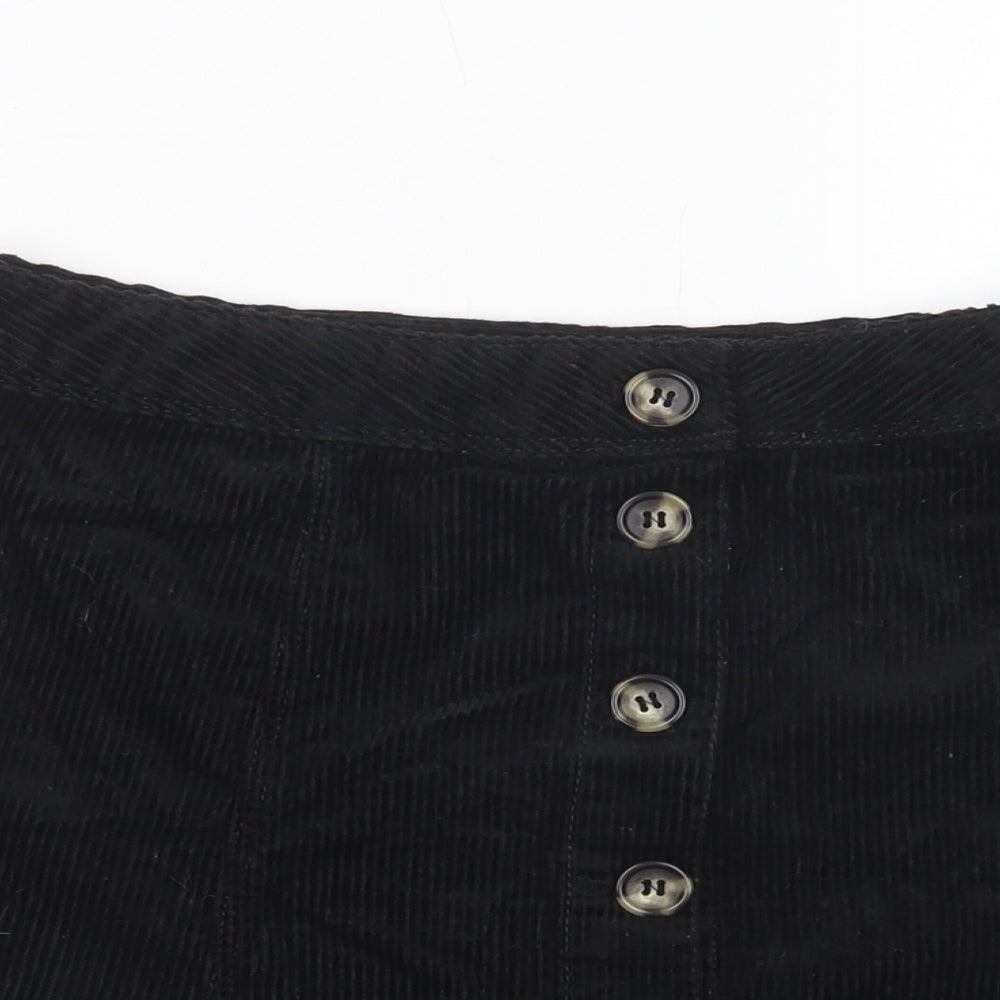 H&M Womens Black  Cotton Mini Skirt Size 8   Button