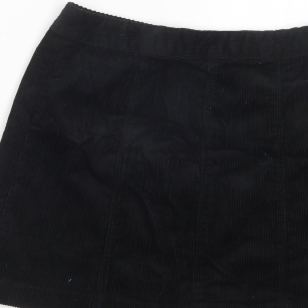 H&M Womens Black  Cotton Mini Skirt Size 8   Button