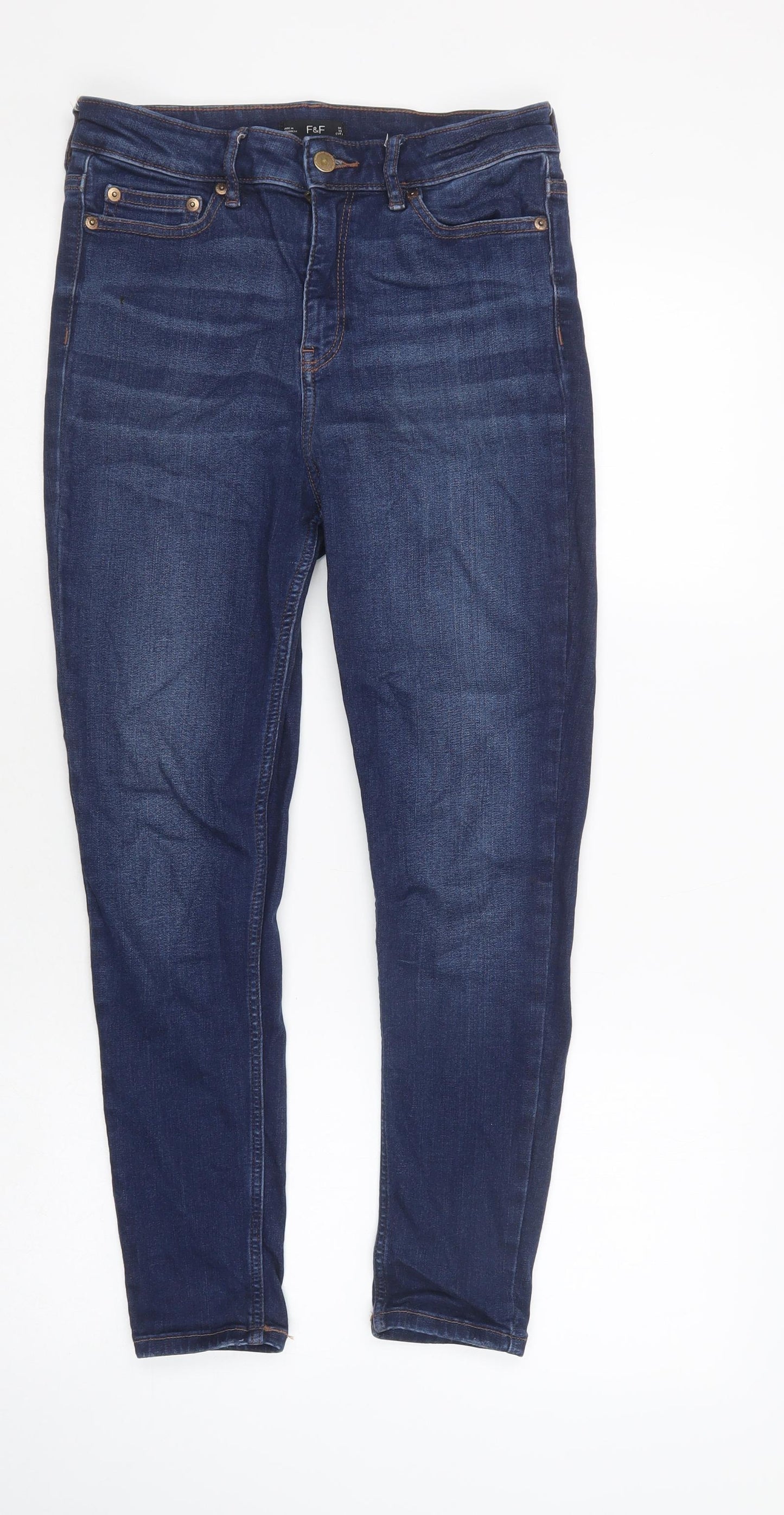 F&F Womens Blue  Cotton Skinny Jeans Size 10 L28 in Regular Button