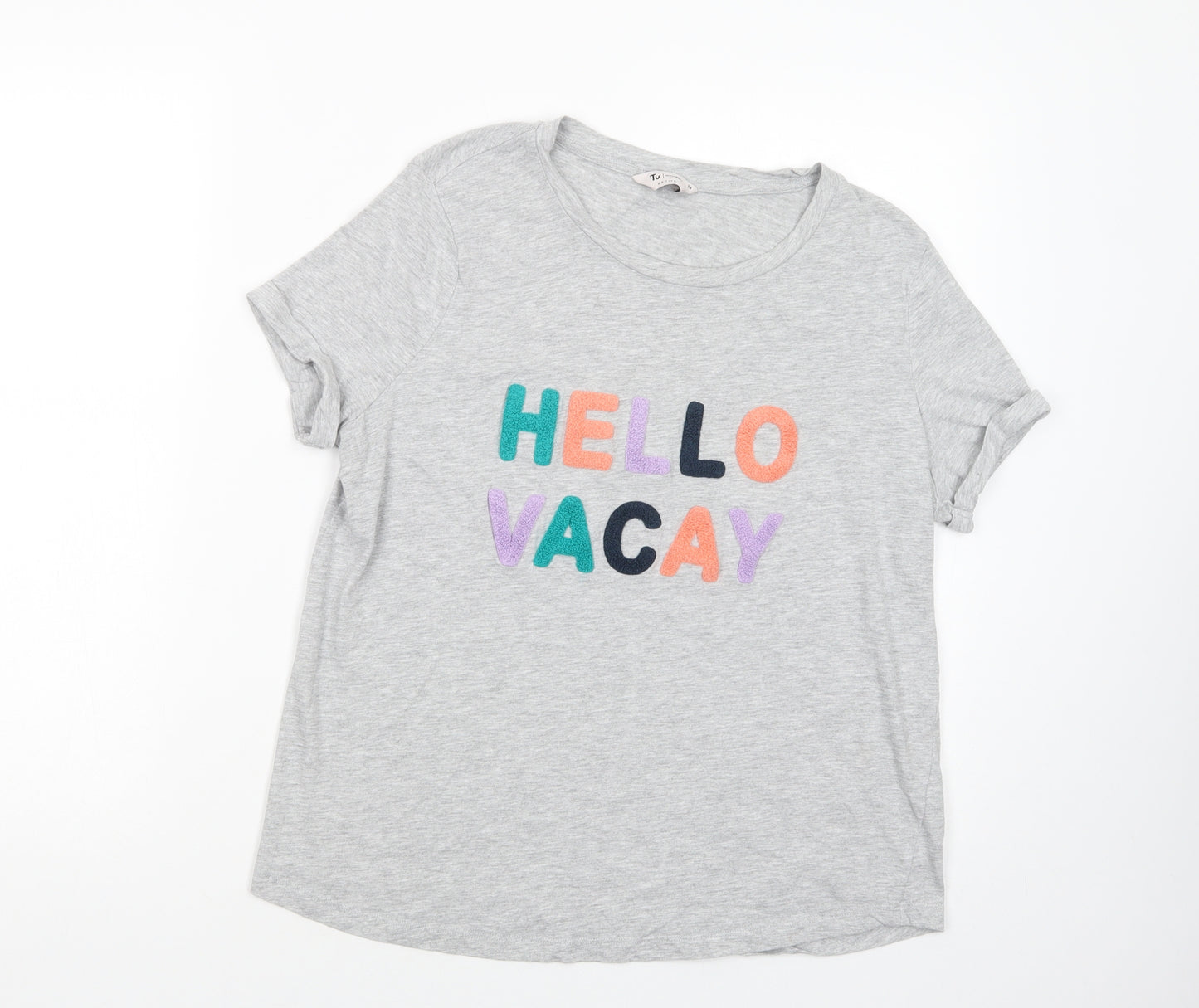 TU Womens Grey  Cotton Basic T-Shirt Size 14 Crew Neck - Vacay