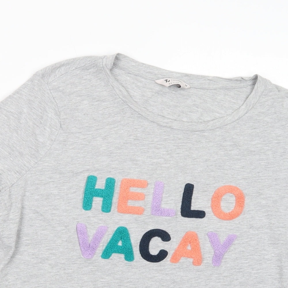 TU Womens Grey  Cotton Basic T-Shirt Size 14 Crew Neck - Vacay
