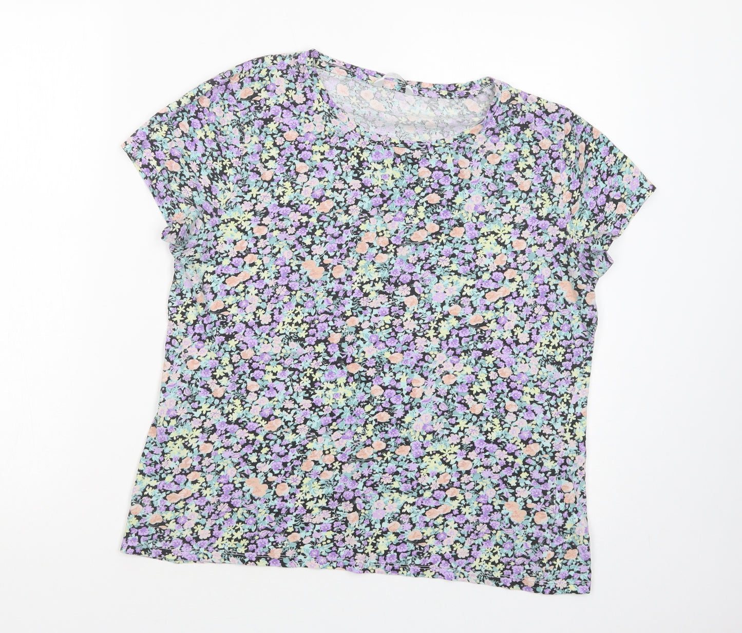Pep & Co Womens Multicoloured Floral Cotton Basic T-Shirt Size L Crew Neck