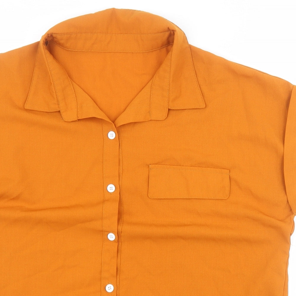 SheIn Womens Orange  Cotton Basic Button-Up Size XL Collared